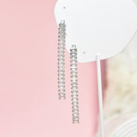 Sleek silver crystal bar drop earrings