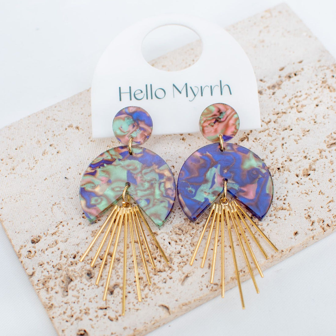 Psychedelic Dream Earrings with Colorful Swirls and Gold Accents