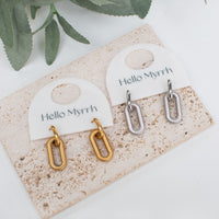 Ribbed Link Gold and Silver Earrings with Modern Design
