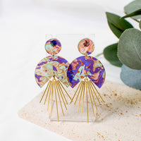 Psychedelic Dream Earrings with Colorful Swirls and Gold Accents