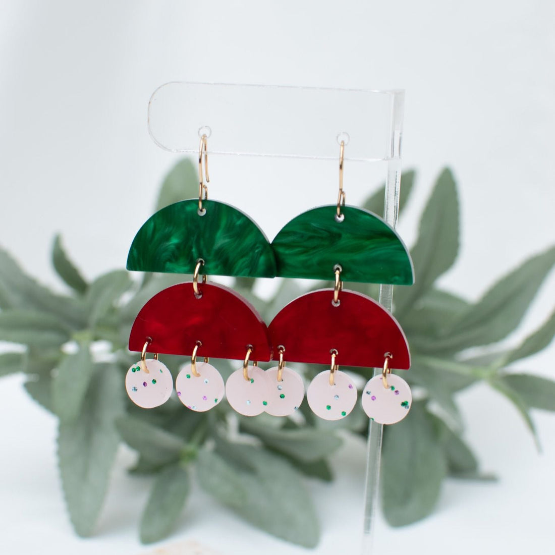 Celestia Earrings with Green, Red, and Pink Shades