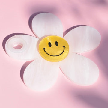Stanley Name Plate | White Smiley Flower