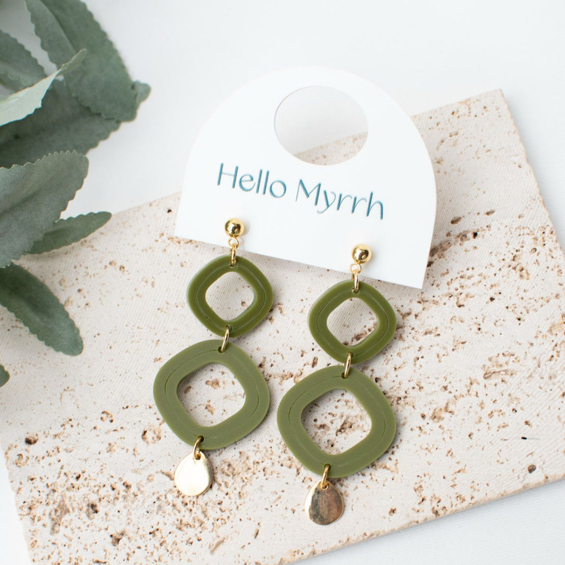 Halo-Olive Earrings with Olive Green Loops and Gold Accents