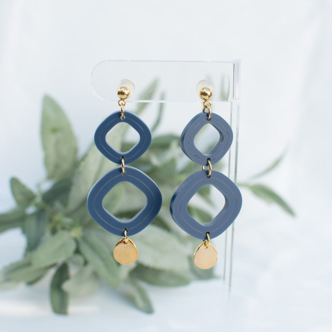 Halo - Slate Blue Earrings with Slate Blue Loops and Gold Accents