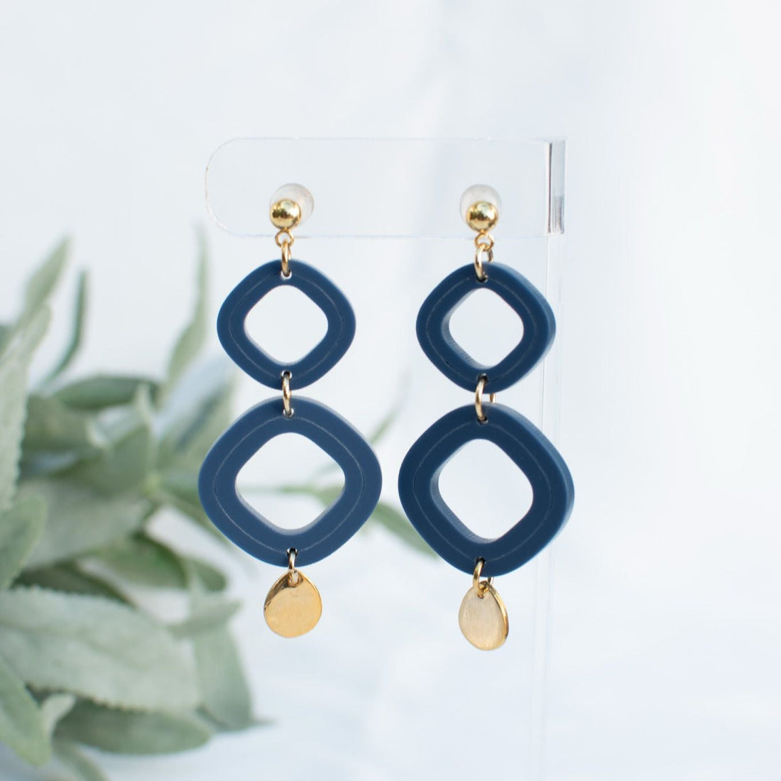 Halo - Slate Blue Earrings with Slate Blue Loops and Gold Accents