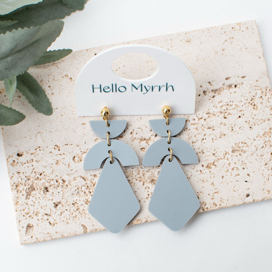 Daya - Dusty Blue Earrings with Bold Geometric Design