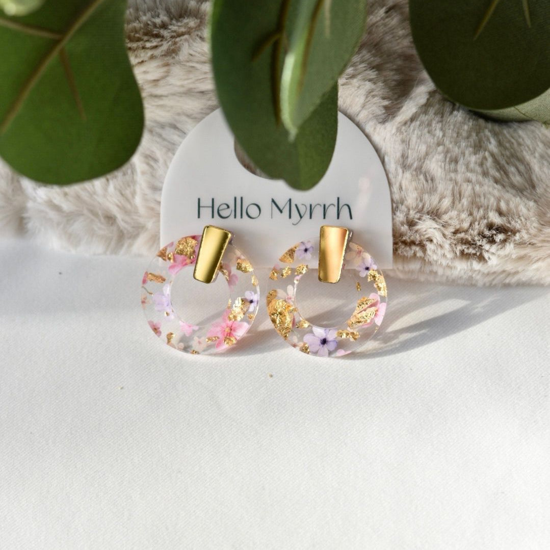 Elia Bloom Earrings with Floral Circular Design and Gold Accents