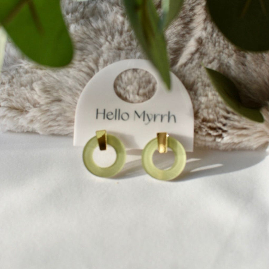 Elia Mini Jade Earrings with Green Circular Design and Gold Accents