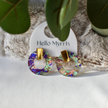 Elia Psychedelic Earrings with Colorful Swirl Design and Gold Accents