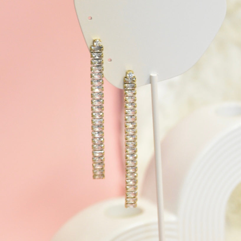 Sleek gold crystal bar drop earrings