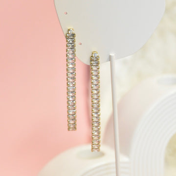 Sleek gold crystal bar drop earrings