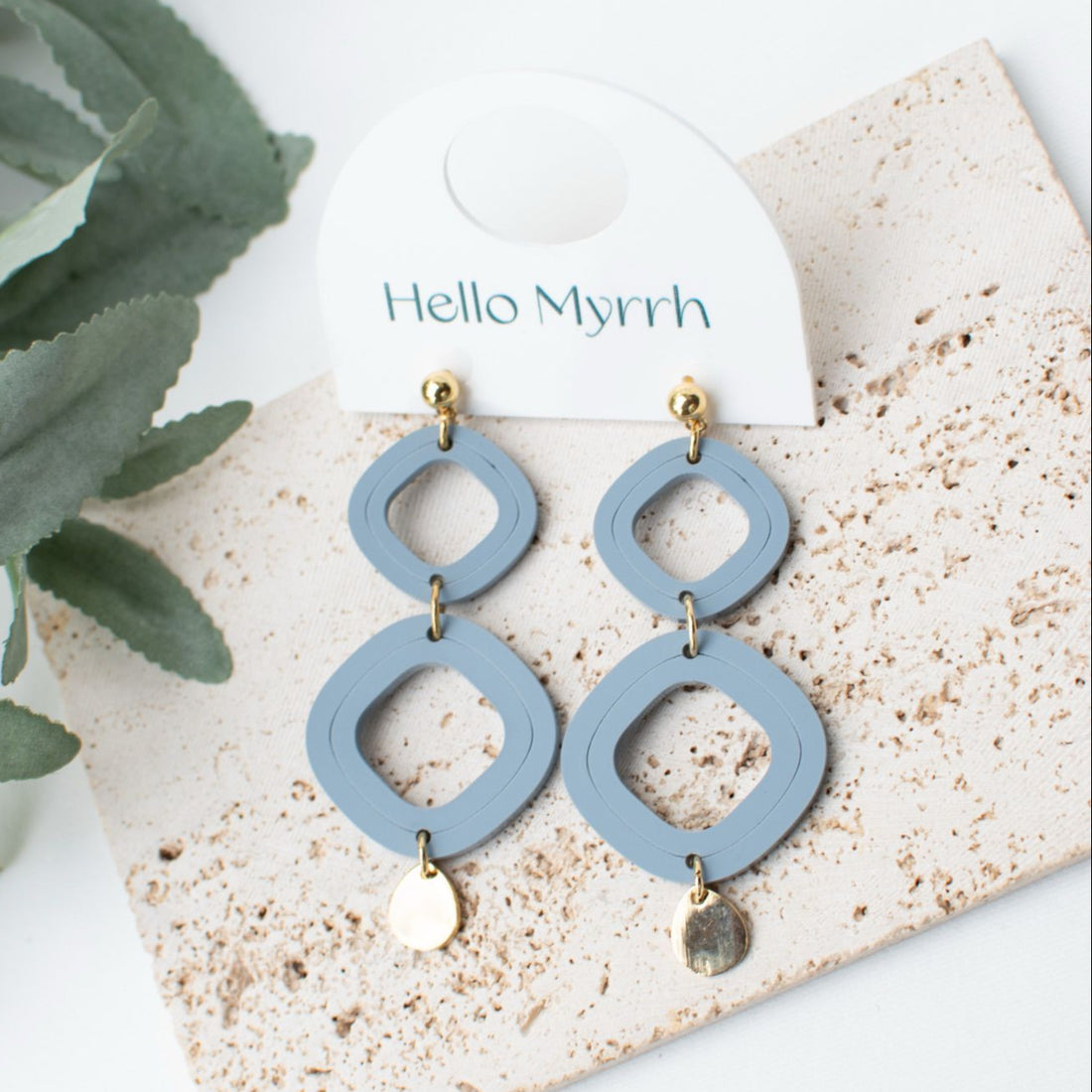 Halo - Dusty Blue Earrings with Dusty Blue Loops and Gold Accents