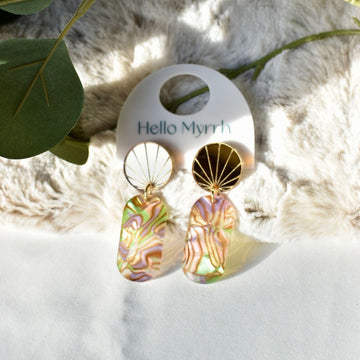 Luna Prism Earrings with Colorful Swirls and Gold Accents