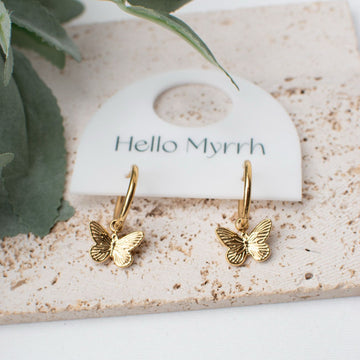 Mariposa Earrings with Gold Hoops and Butterfly Charm