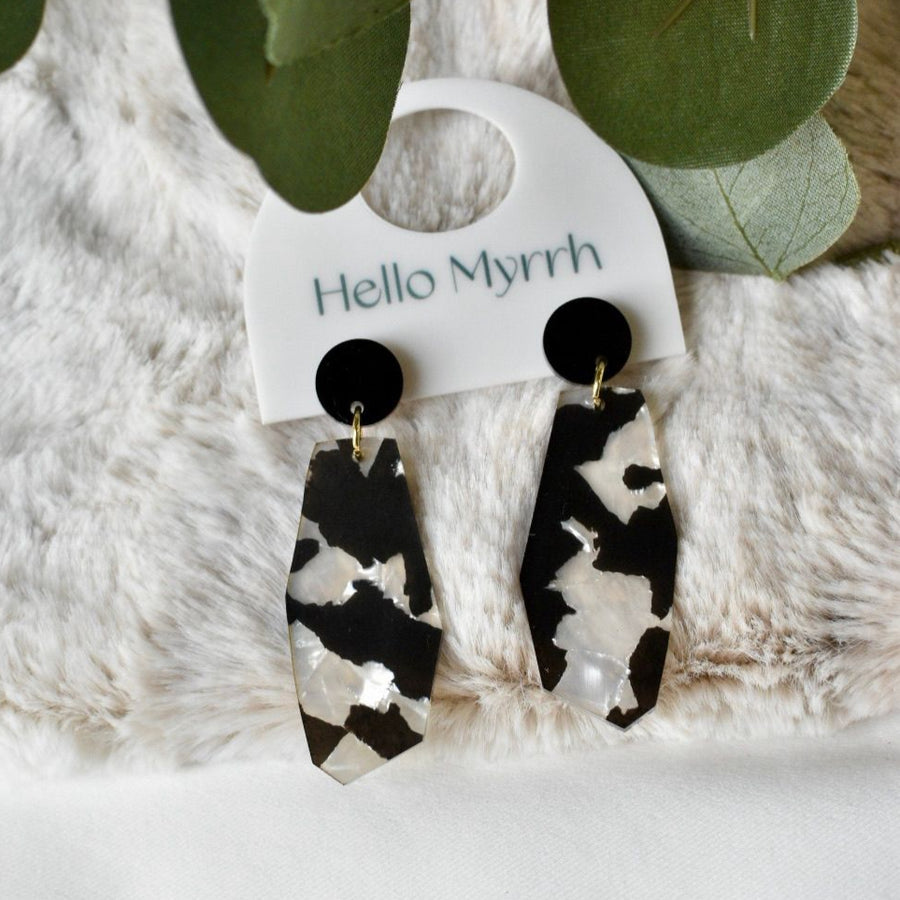 Monique Noir Earrings with Black and White Marbled Design