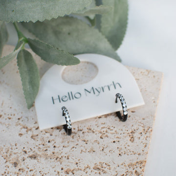 Noir Elegance Earrings with Black Hoops and Sparkling Crystals