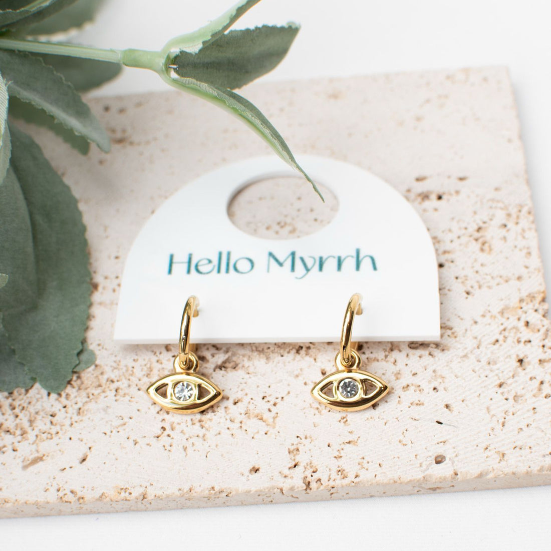 Serena Earrings with Gold Hoops and Eye Charm