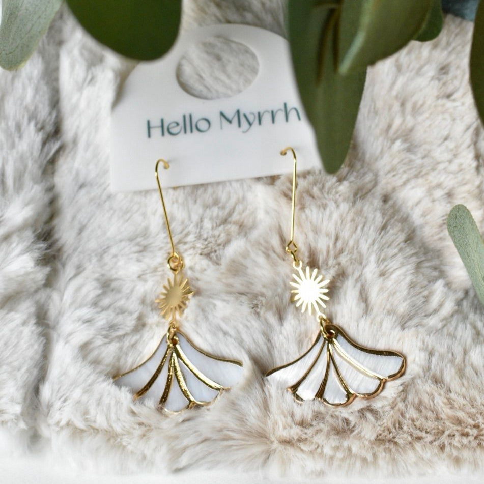 Suki Shell Earrings with Gold and White Shell Design