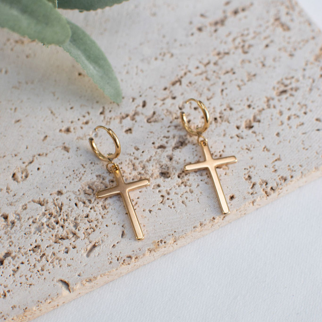 Trinity Earrings with Gold Hoops and Cross Charm