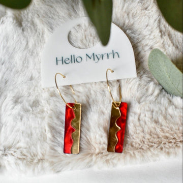 Zara Earrings in Crimson with Red Marbling and Gold Accents
