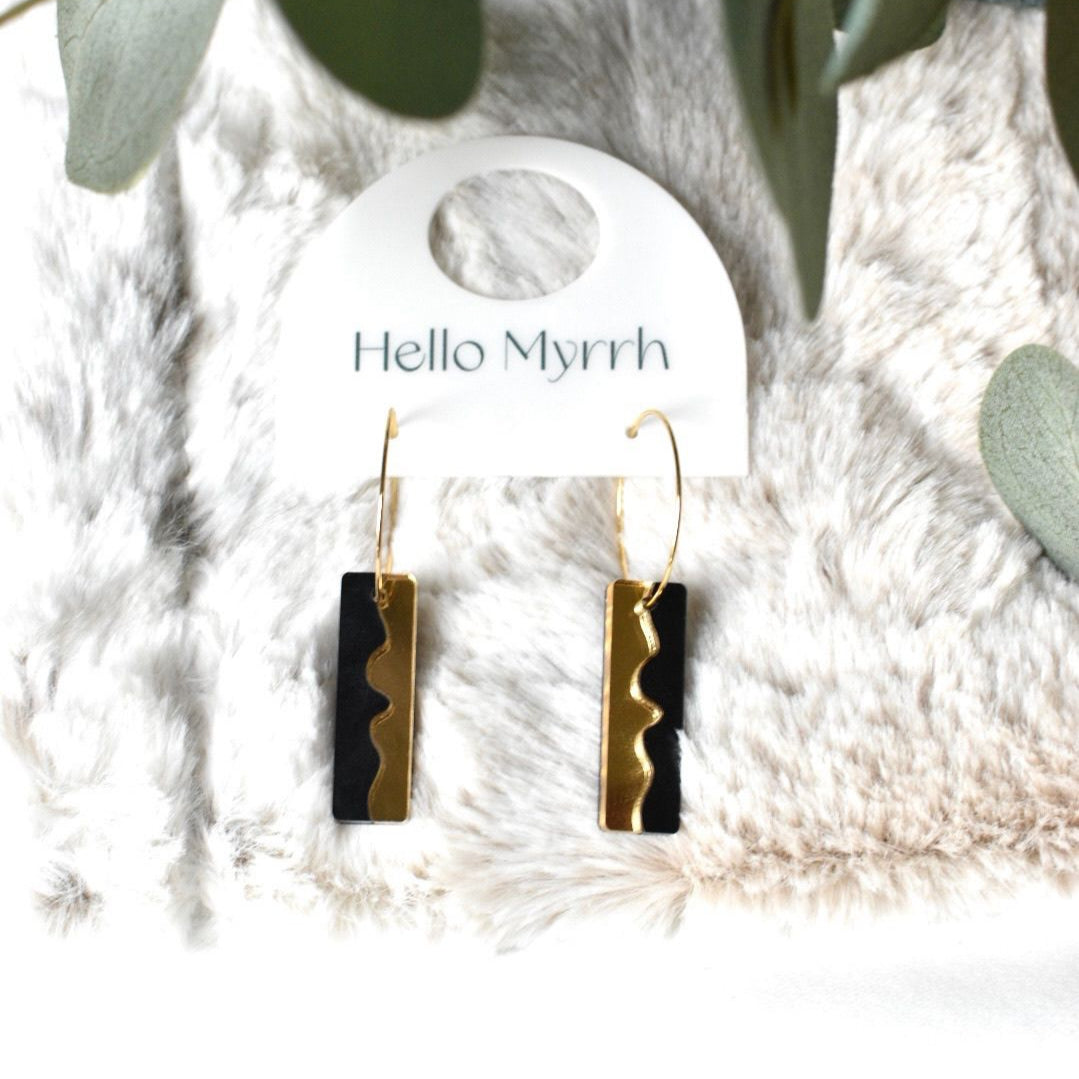 Zara Earrings in Midnight with Black Marbling and Gold Accents