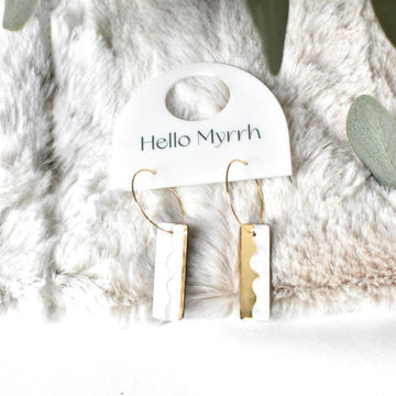 Zara Earrings in Pearl with White Marbling and Gold Accents