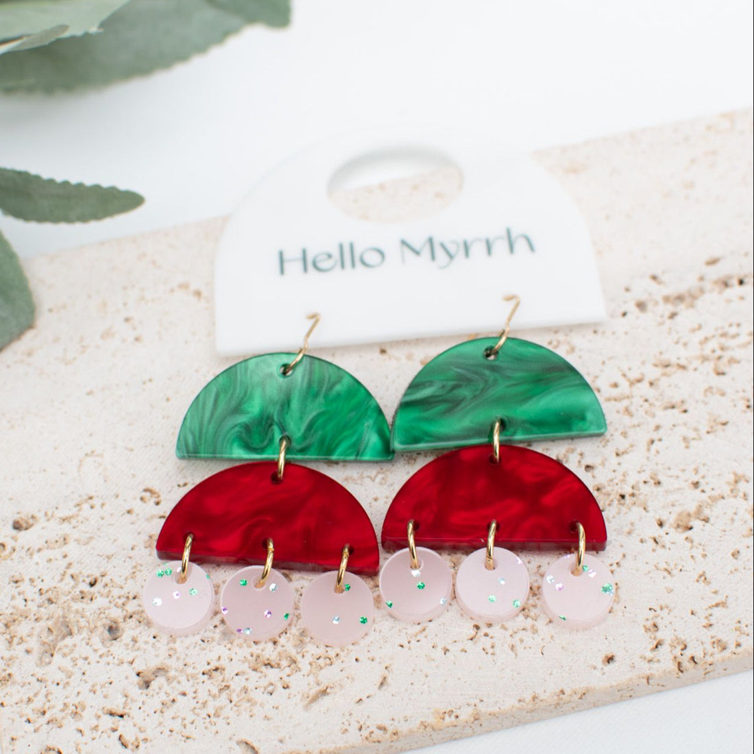 Celestia Earrings with Green, Red, and Pink Shades