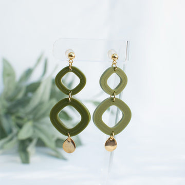 Halo-Olive Earrings with Olive Green Loops and Gold Accents