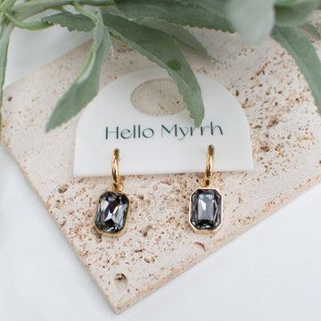 Onyx Eloise Earrings with Black Gems and Gold Setting