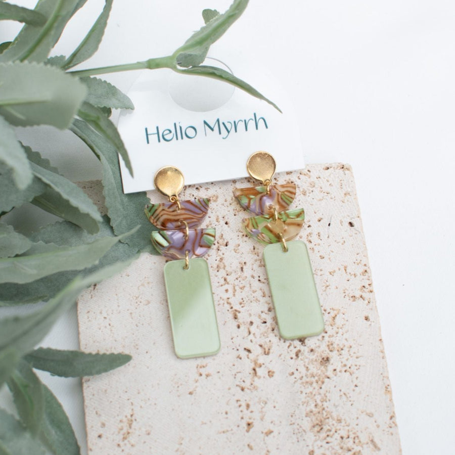 Serene Harmony Earrings with Green Tones and Delicate Patterns