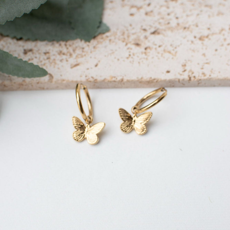 Mariposa Earrings with Gold Hoops and Butterfly Charm