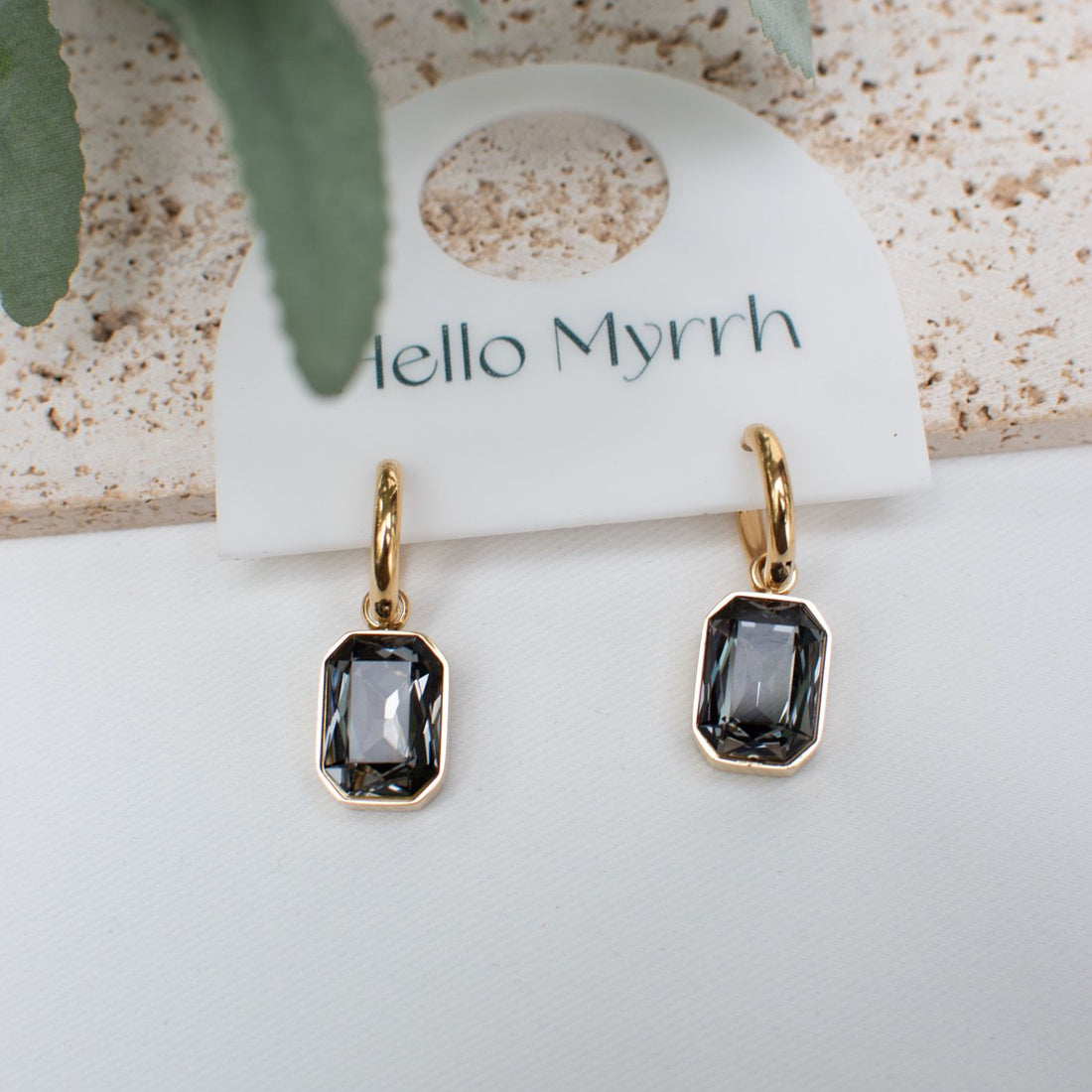 Onyx Eloise Earrings with Black Gems and Gold Setting