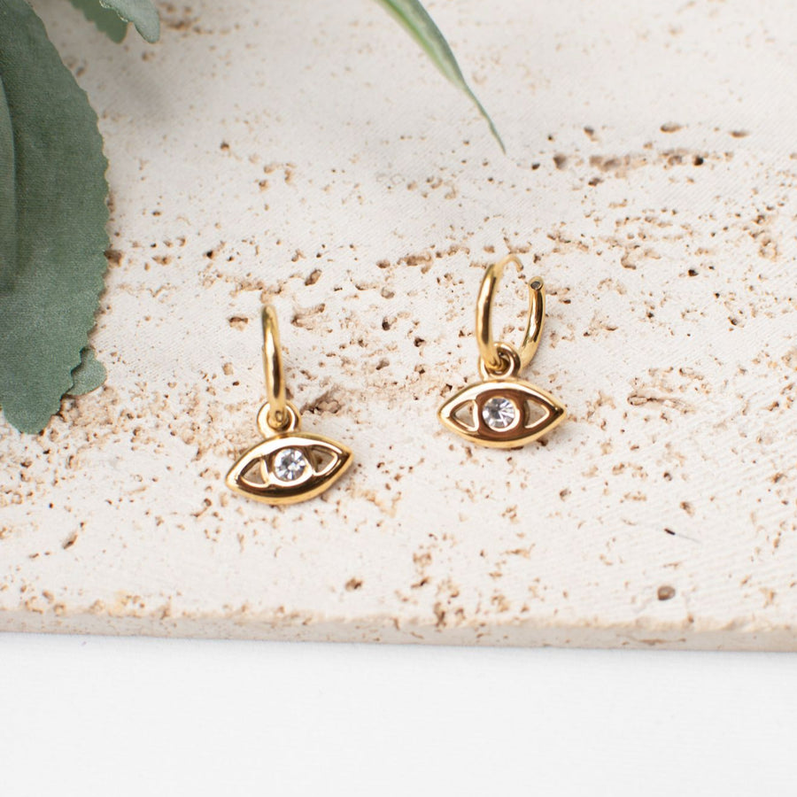 Serena Earrings with Gold Hoops and Eye Charm