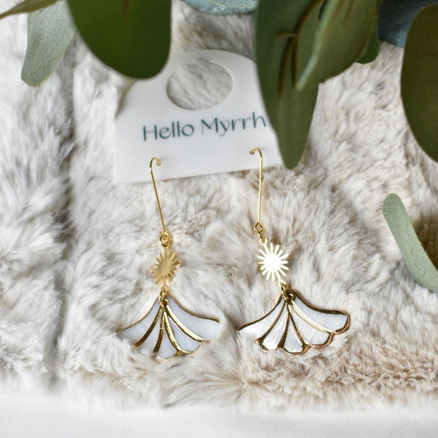 Suki Shell Earrings with Gold and White Shell Design