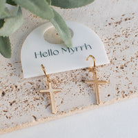 Trinity Earrings with Gold Hoops and Cross Charm