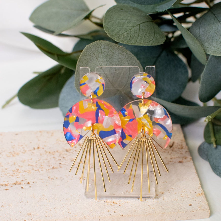 Fizzpop Delight Earrings with Vibrant Colors and Gold Accents